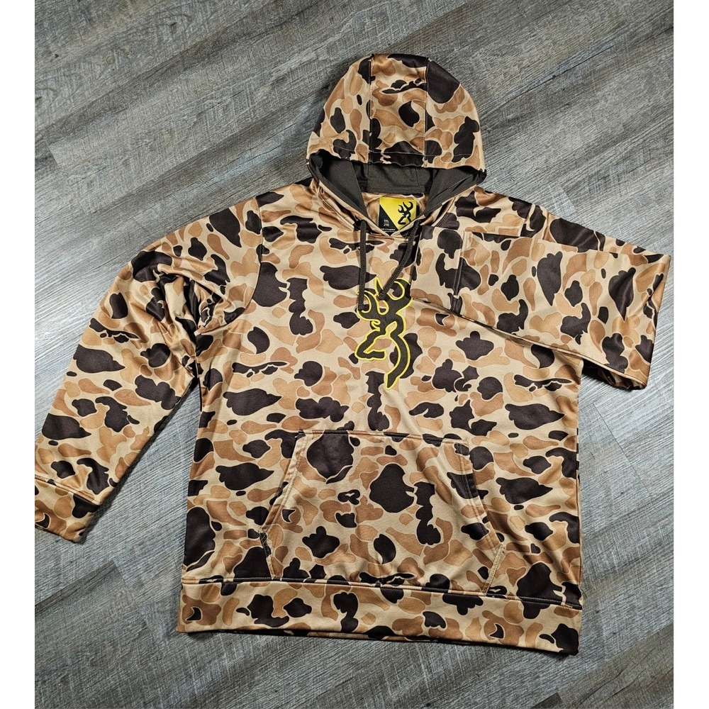 Browning Mens 2XL vintage style Camo Performance Hoodie Brown Tan Sweatshirt
